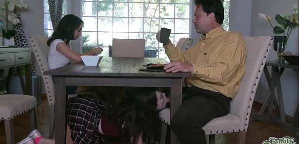  Jackie Rogen watches as her bestie Aliya Brynn slurp her stepdads cock